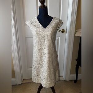 J Crew Elegant Cream Lace Shift Dress Sz 2